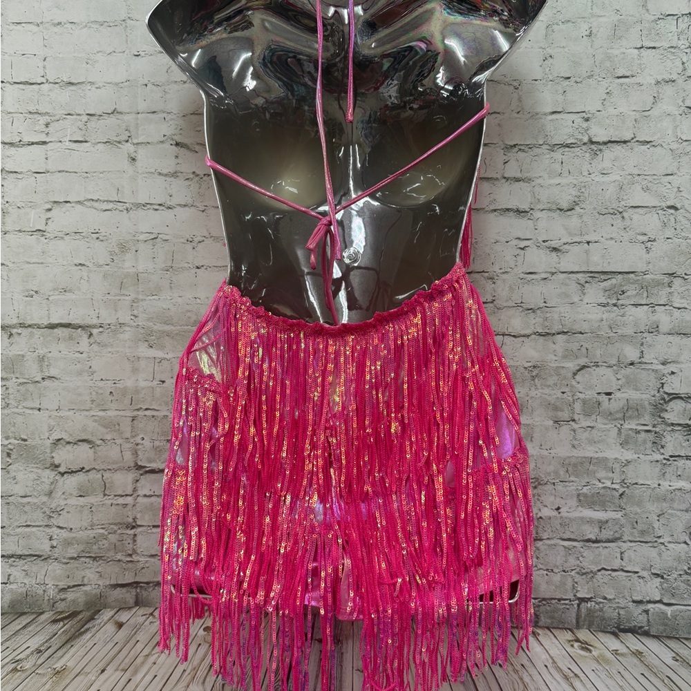 Bear Dance Pink Sequin fringe Romper NEW - Picture 2 of 6